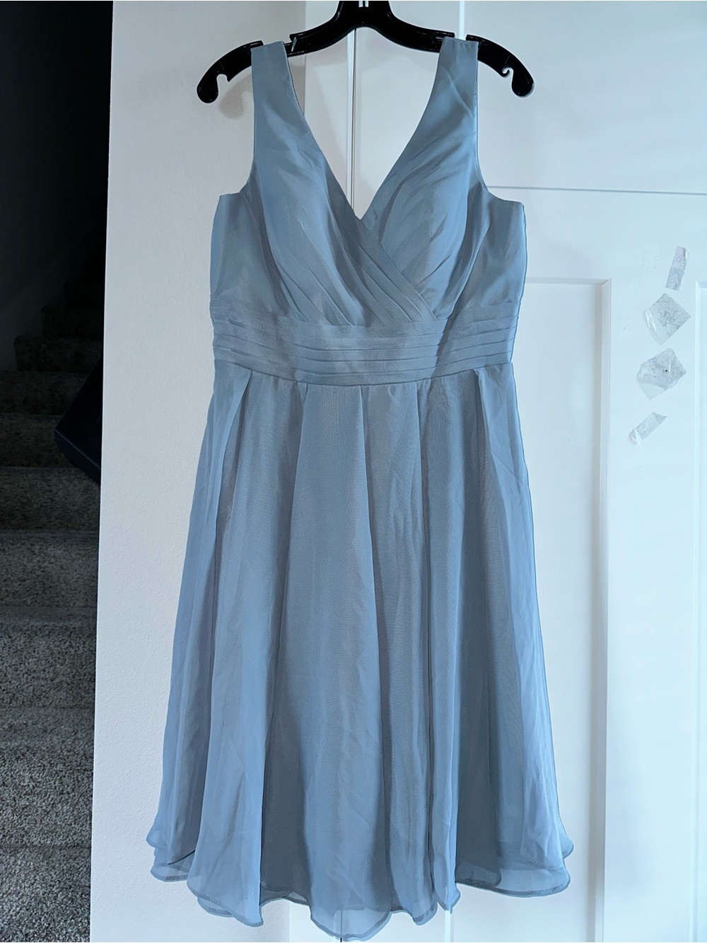 V-Neck Sleeveless Chiffon Dress in Dusty Blue XL